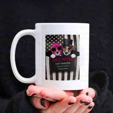Personalized Dog Gift Idea - Dog Wearing Glasses And Dog Wearing Black Cowboy Hat Just Married Dog For Dog Lovers - White Mug